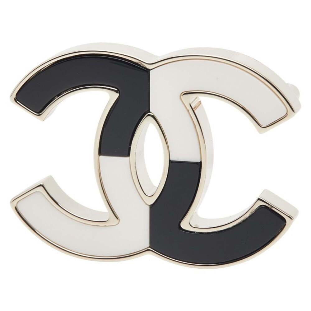 CHANEL Authentic Black Logo Brooch